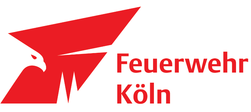 Logo und Schriftzug der Feuerwehr Köln mit roter Schrift auf weißem Hintergrund