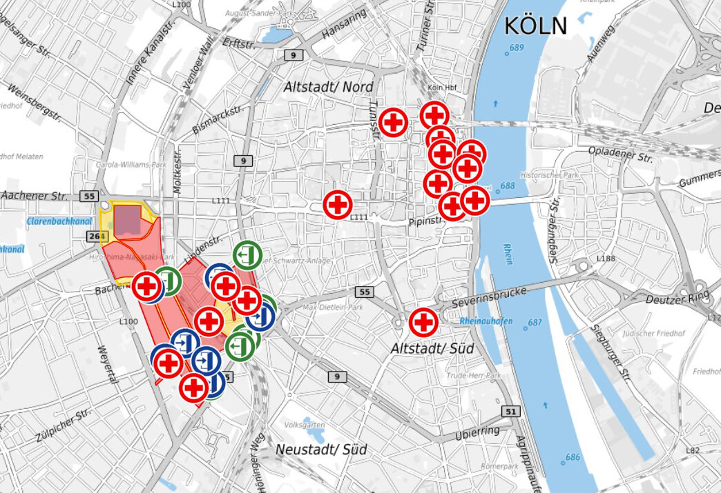 Kartenauschnitt Übersichtskarte Karneval 2026, © Stadt Köln / Regionalverband Ruhr und Kooperationspartner (Lizenz: dl-de/by-2-0)