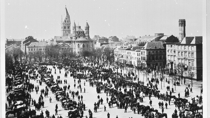Foto des Neumarkts mit Pferdemarkt um 1880
