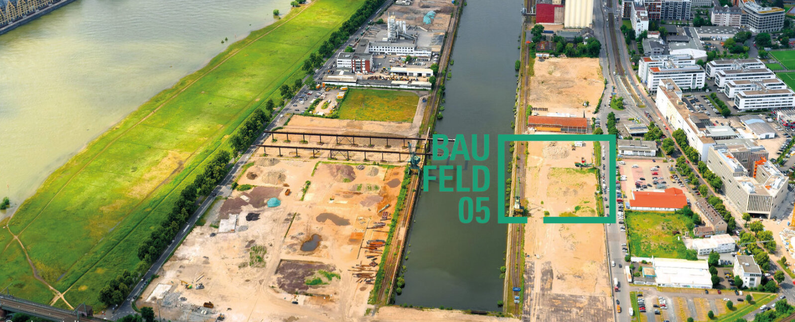 Luftaufnahme vom Deutzer Hafen mit Eingrenzung Baufeld 05