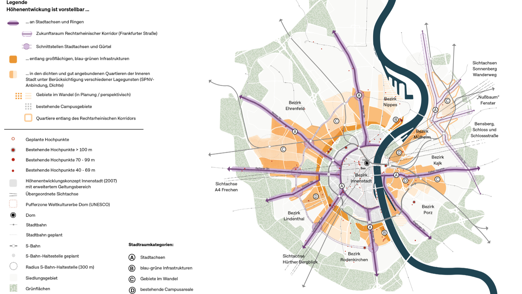 Kartenübersicht der bestehenden Hochhäuser im Stadtgebiet Köln