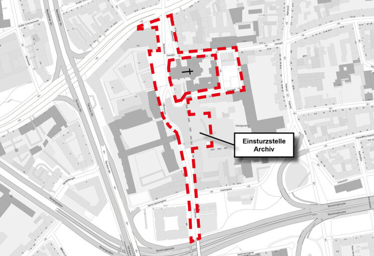 Darstellung und Abgrenzung des Betrachtungsraumes Waidmarkt, © Stadt Köln