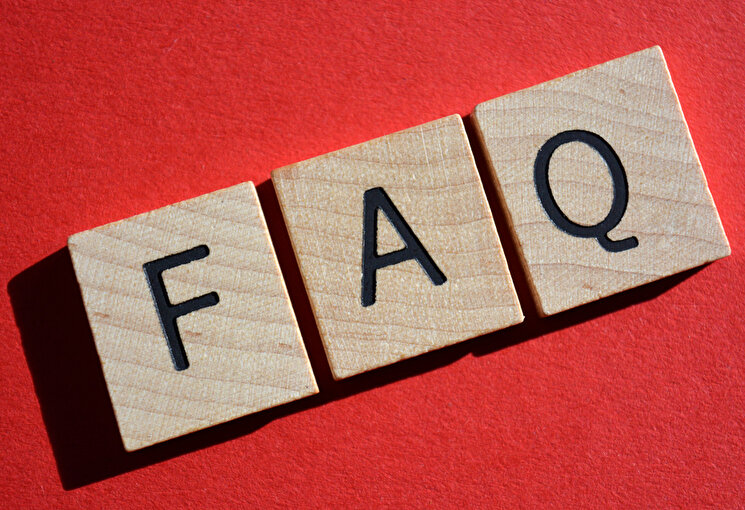 Die Buchstaben FAQ auf Holzklötzen vor rotem Hintergrund, © Josie Elias