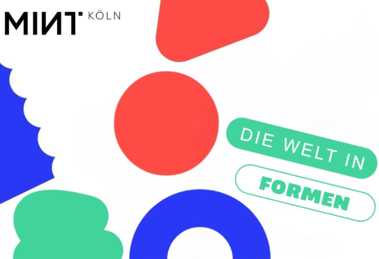 Plakat "MINTköln Die Welt der Formen" mit Formen in rot, blau und türkis, © sons of ipanema