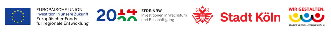 Logos der Beteiligten, © Europäische Union, EFRE.NRW, Stadt Köln und heimrich & hannot