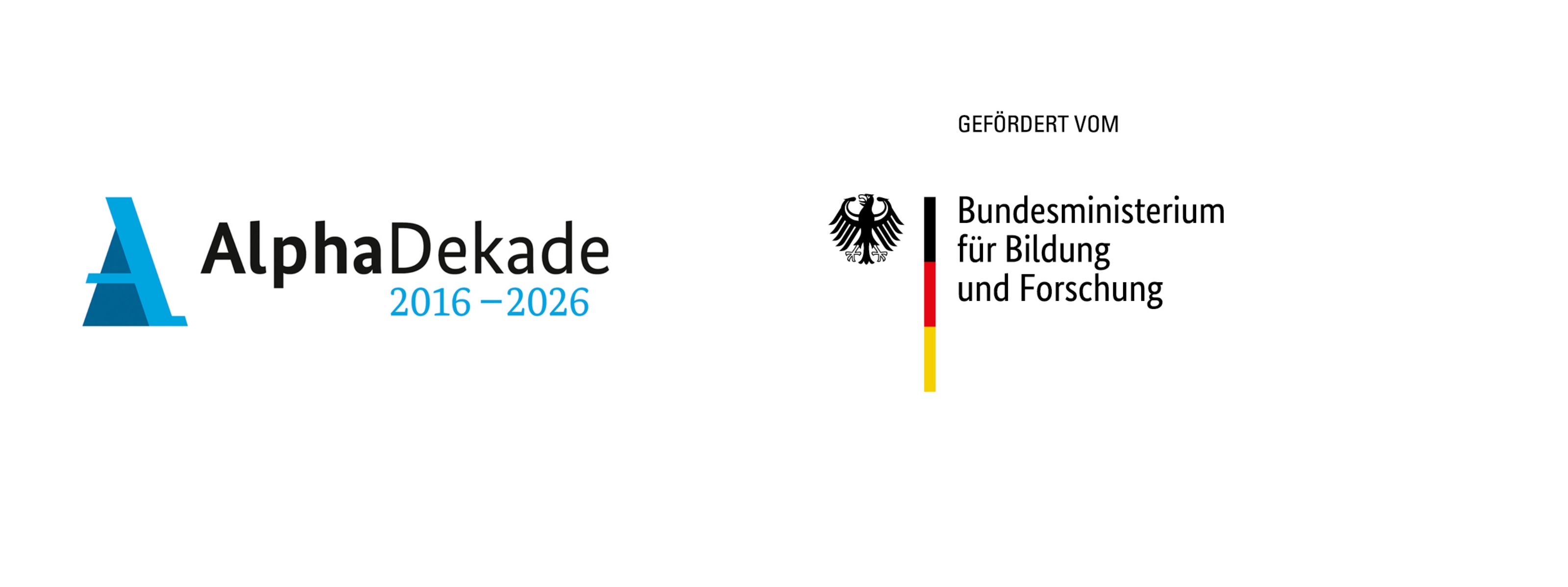 Logo AlphaDekade und Logo Bundesministerium für Bildung und Forschung