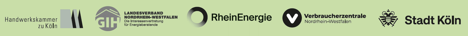 Logos Handwerkskammer zu Köln, Landesverband Nordrhein-Westfalen, RheinEnergie, Verbraucherzentrale Nordrhein-Westfalen, Stadt Köln